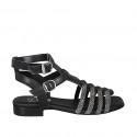 Woman's sandal with straps and rhinestones in black leather heel 2 - Available sizes:  32, 33