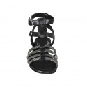 Sandale pour femmes avec courroies et strass en cuir noir talon 2 - Pointures disponibles:  32, 33