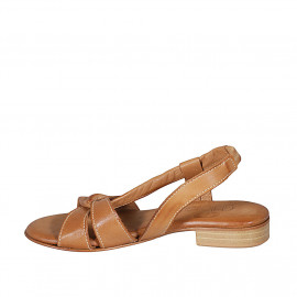 Sandale avec elastique pour femmes en cuir cognac talon 2 - Pointures disponibles:  32 2