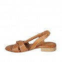 Woman's sandal with elastic band in cognac brown leather heel 2 - Available sizes:  32, 33