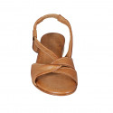 Woman's sandal with elastic band in cognac brown leather heel 2 - Available sizes:  32, 33