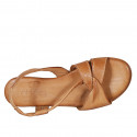 Woman's sandal with elastic band in cognac brown leather heel 2 - Available sizes:  32, 33