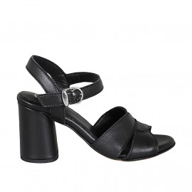 Woman's sandal in black leather with ankle strap heel 7 - Available sizes: 32, 42