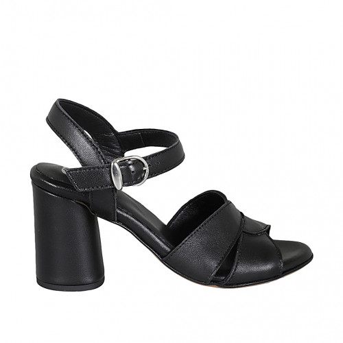 Woman's sandal in black leather with ankle strap heel 7 - Available sizes:  32, 33, 34, 42, 44, 45