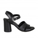 Sandalia para mujer en piel negra con cinturon al tobillo tacon 7 - Tallas disponibles:  32, 33, 34, 42, 44, 45