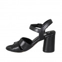 Woman's sandal in black leather with ankle strap heel 7 - Available sizes:  32, 33, 34, 42, 44, 45