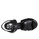 Sandalia para mujer en piel negra con cinturon al tobillo tacon 7 - Tallas disponibles:  32, 33, 34, 42, 44, 45