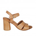 Sandale pour femmes en cuir cognac avec courroie talon 7 - Pointures disponibles:  32, 43