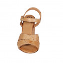Woman's sandal in cognac brown leather with strap heel 7 - Available sizes:  32, 43
