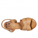 Woman's sandal in cognac brown leather with strap heel 7 - Available sizes:  32, 43