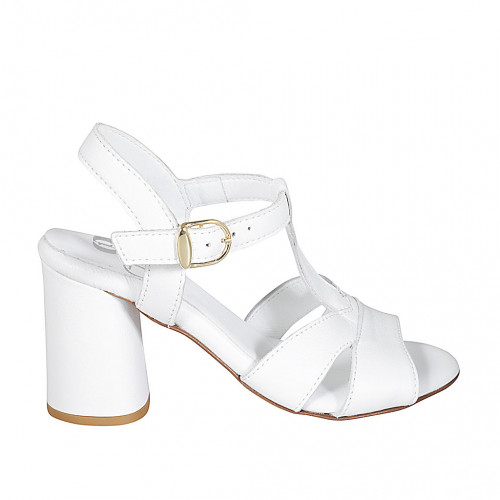 Woman's T-strap sandal in white...
