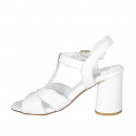 Sandale pour femmes avec courroie à T en cuir blanc talon 7 - Pointures disponibles:  42