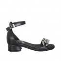 Woman's open shoe with strap and chain in black leather heel 3 - Available sizes:  33, 34, 43