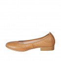 Woman's ballerina in tan brown leather heel 2 - Available sizes:  44