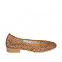 Woman's ballerina shoe in tan brown pierced leather heel 2 - Available sizes:  42