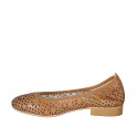Woman's ballerina shoe in tan brown pierced leather heel 2 - Available sizes:  42