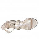 Woman's open shoe with strap in platinum laminated leather heel 3 - Available sizes:  33, 42, 43