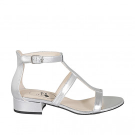 Woman's open shoe with strap in silver laminated leather heel 3 - Available sizes: 32, 33, 42