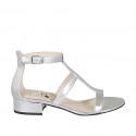 Woman's open shoe with strap in silver laminated leather heel 3 - Available sizes:  32, 33, 42
