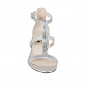 Woman's open shoe with strap in silver laminated leather heel 3 - Available sizes:  32, 33, 42