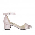 Woman's open shoe with strap in lilac printed patent leather heel 5 - Available sizes:  32, 33, 34, 42, 43, 44, 45, 46