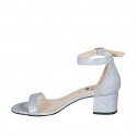 Woman's open shoe with strap in light blue printed patent leather heel 5 - Available sizes:  33, 42, 43, 45, 46