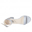 Woman's open shoe with strap in light blue printed patent leather heel 5 - Available sizes:  33, 42, 43, 45, 46