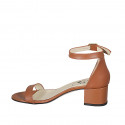 Woman's open shoe in tan brown leather with strap heel 5 - Available sizes:  42, 43, 44, 45