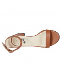 Zapato abierto con cinturon para mujer en piel brun claro tacon 5 - Tallas disponibles:  42, 43, 44, 45