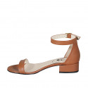 Zapato abierto con cinturon para mujer en piel cognac tacon 3 - Tallas disponibles:  32, 33, 34, 42, 43, 44, 45