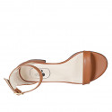 Woman's open shoe in cognac brown leather with strap heel 3 - Available sizes:  32, 33, 34, 42, 43, 44, 45