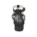 Woman's open shoe with strap in black leather heel 3 - Available sizes:  32, 42, 45