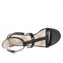 Zapato abierto para mujer con cinturon en piel negra tacon 3 - Tallas disponibles:  32, 42, 45