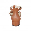 Zapato abierto para mujer con cinturon en piel cognac tacon 3 - Tallas disponibles:  32, 43, 45