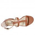 Woman's open shoe with strap in cognac brown leather heel 3 - Available sizes:  32, 43, 45