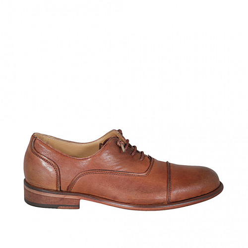 Chaussure richelieu à bout droit pour hommes avec lacets en cuir brun clair - Pointures disponibles:  46, 48, 50