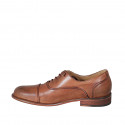 Men's Oxford shoe with laces and captoe in tan brown leather - Available sizes:  46, 48, 50