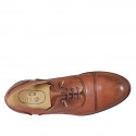 Men's Oxford shoe with laces and captoe in tan brown leather - Available sizes:  46, 48, 50