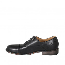 Zapato Oxford con cordones y puntera para hombre en piel de color negro - Tallas disponibles:  38, 49 2