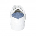 Man's laced shoe with removable insole in white leather and pierced leather and blue nubuck leather - Available sizes:  37, 38, 46, 47, 48, 50