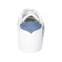 Man's laced shoe with removable insole in white leather and pierced leather and blue nubuck leather - Available sizes:  38, 46, 47, 48
