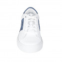 Man's laced shoe with removable insole in white leather and pierced leather and blue nubuck leather - Available sizes:  38, 46, 47, 48, 50