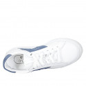 Zapato para hombre con cordones y plantilla extraible en piel y piel perforada blanca y piel nubuk azul - Tallas disponibles:  38, 46, 47, 48, 50