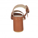 Woman's mules in cognac brown leather with buckle heel 7 - Available sizes:  42