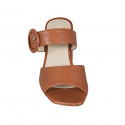 Woman's mules in cognac brown leather with buckle heel 7 - Available sizes:  42