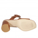 Woman's mules in cognac brown leather with buckle heel 7 - Available sizes:  42