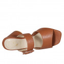 Woman's mules in cognac brown leather with buckle heel 7 - Available sizes:  42