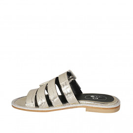 Woman's mules with rhinestones and buckles in platinum laminated printed patent leather heel 1 - Available sizes:  33, 42 2