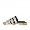 Woman's mules with rhinestones and buckles in platinum laminated printed patent leather heel 1 - Available sizes:  33, 42, 44