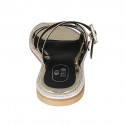 Woman's mules with rhinestones and buckles in platinum laminated printed patent leather heel 1 - Available sizes:  33, 42, 44